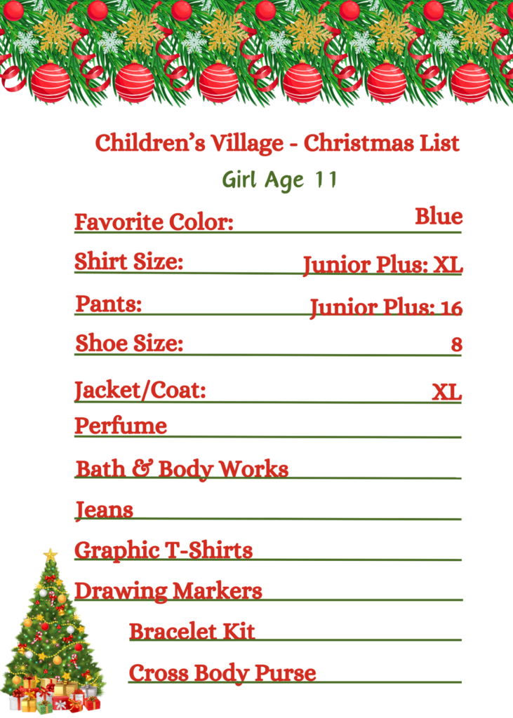 Children's Village Girl Age 11 Wishlist