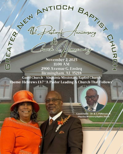 41st Pastoral Anniversary and Church Homecoming, Sunday, November 2, 2025 at 11 AM.